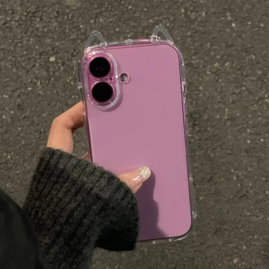 3D Hollow Cat Ears Clear Phone Case – Shockproof Airbag Cover for iPhone 11–17 Pro Max, XS/XR/X – Cute Protective Case