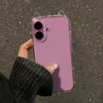 3D Hollow Cat Ears Clear Phone Case – Shockproof Airbag Cover for iPhone 11–17 Pro Max, XS/XR/X – Cute Protective Case