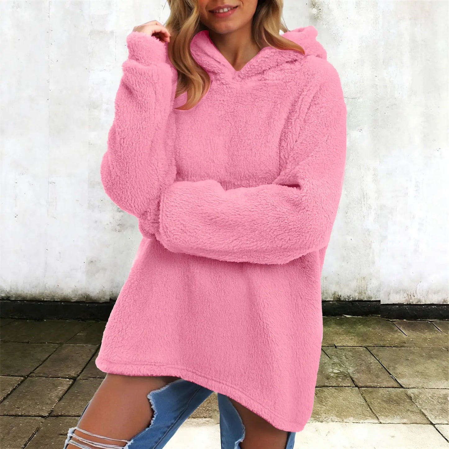 Women's Winter Fleece Hoodie - Warm Soft Fluffy Harajuku Streetwear Pullover