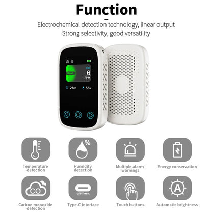 Mini CO Detector - Portable Rechargeable Carbon Monoxide & Air Quality Monitor with Temperature and Humidity Meter