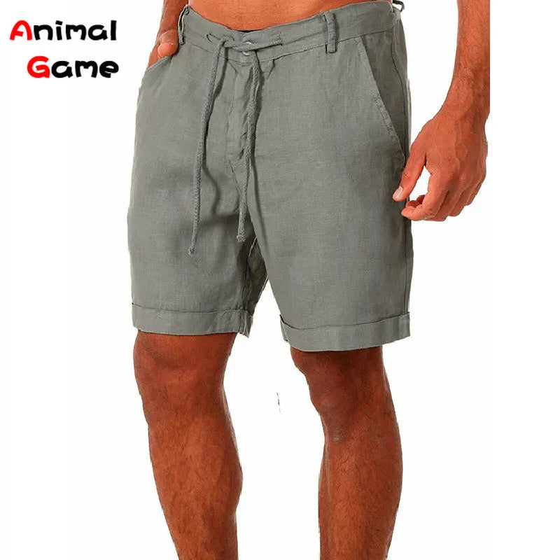 Men's Summer Linen Cotton Shorts - Loose Solid Cargo Beach & Casual Leisure Shorts