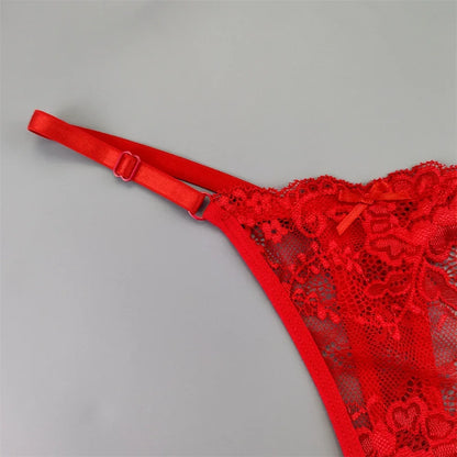Women's Sexy Lace Thong Set - 3-Piece Sheer G-String Low Waist Plus Size Lingerie