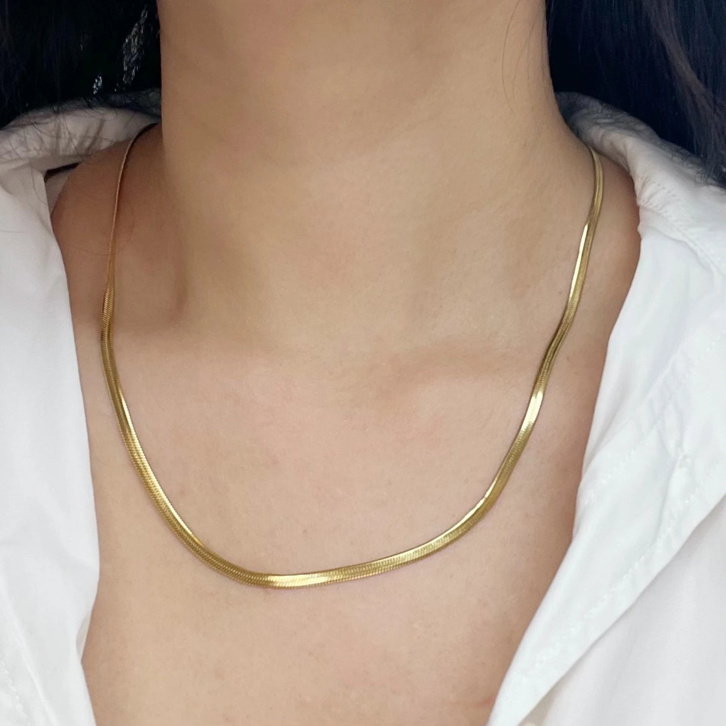 Minimalist Unisex Snake Chain Necklace Choker – Stainless Steel Herringbone Gold Color Fashion Jewelry for Women & Men