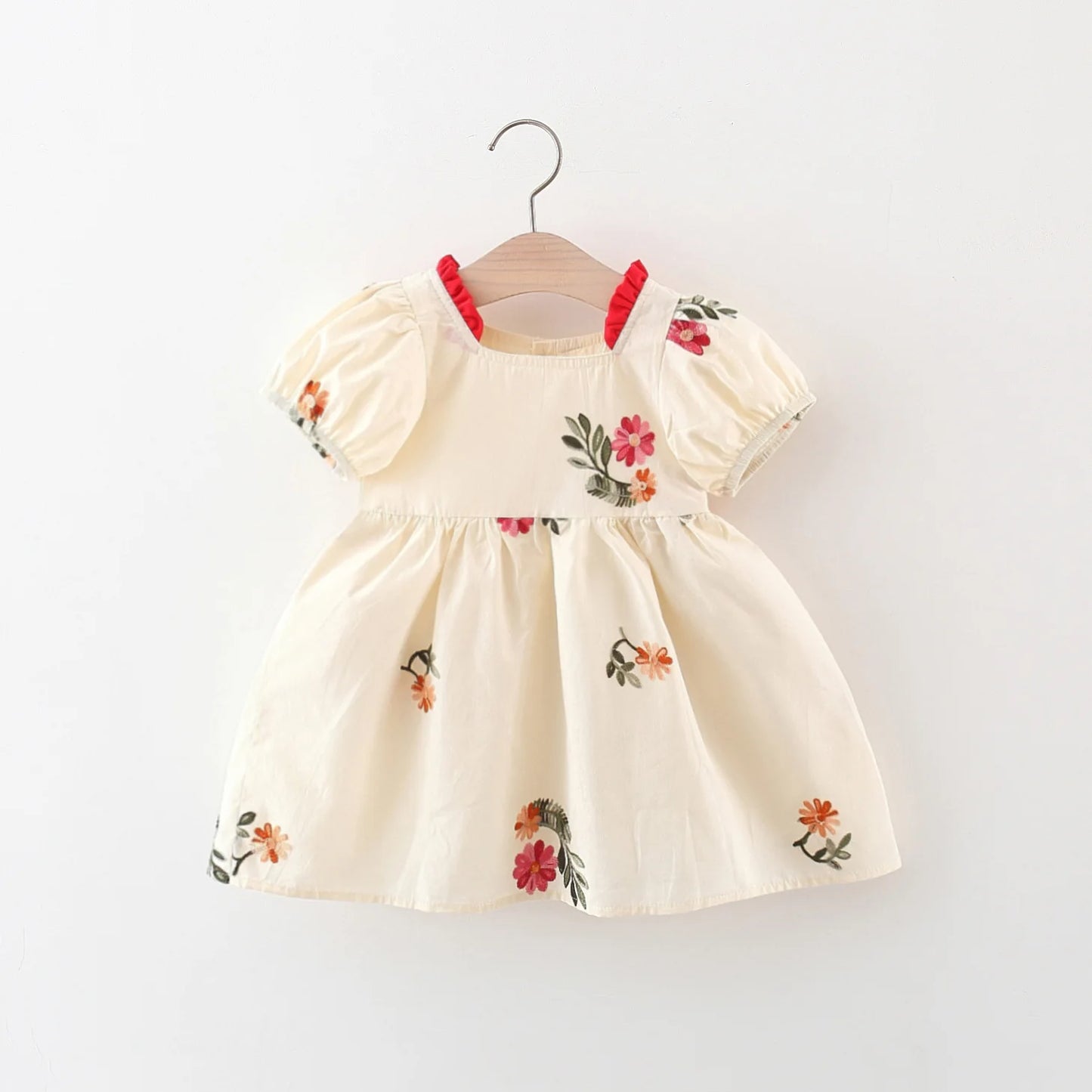 Summer Baby Girl Dress – Cute Embroidered Cotton Skirt with Bubble Sleeves, 0-3 Years
