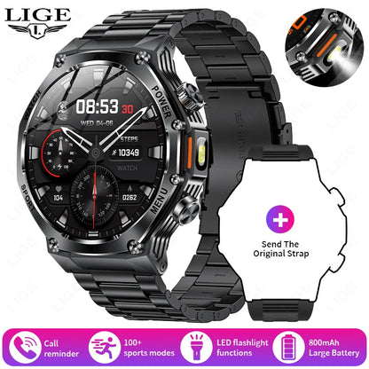 LIGE 2025 Smartwatch for Men — 800mAh Ultra Long Battery, Waterproof Outdoor Sport Watch with Bluetooth Call & Military Design