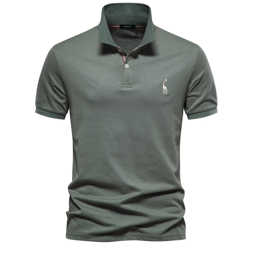 AIOPESON Men's Cotton Polo Shirt - Short Sleeve Solid Color Summer Casual Polo Top