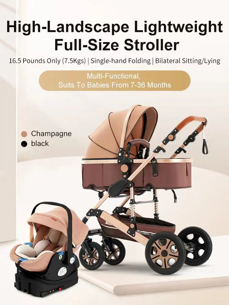 3-in-1 Baby Stroller Travel System – Foldable Newborn Pram with Isofix Base & Reversible Carriage