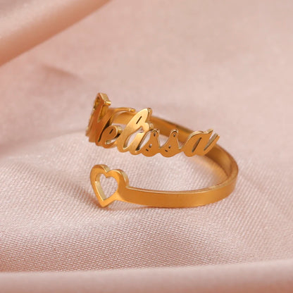 Custom Fishhook Double Name Finger Ring - Personalized Family & Couple Love Gift for Women & Men, Gold Stainless Steel Jewelry