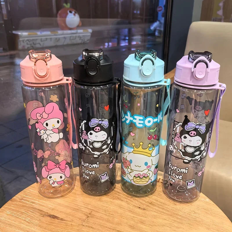 Kuromi Water Cup with Straw — Large Capacity Cute Cartoon Print Bottle, Unique Aesthetic Design for Office, Home, or Gift