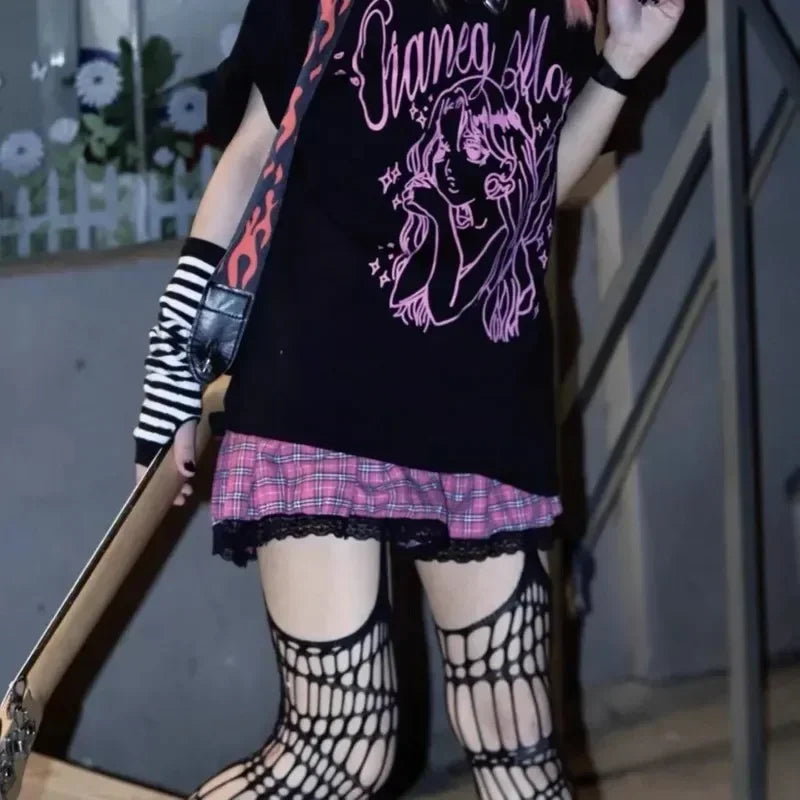 Lolita Gothic Fishnet Stockings - Black Sheer Over Knee Tights for Women