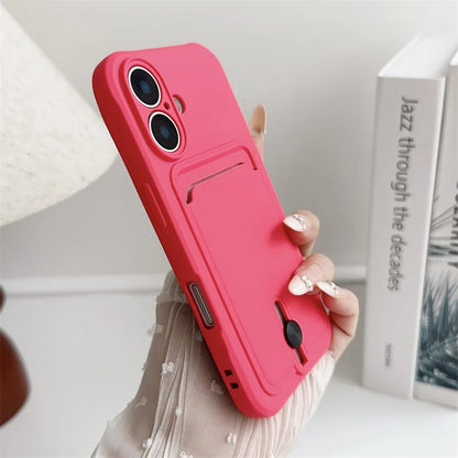 Luxury Silicone Card Holder Wallet Case for iPhone – Shockproof Camera Protection Cover for iPhone 16/15/14/13/12/11 Pro Max, XR, XS, X, 8 & 7 Plus