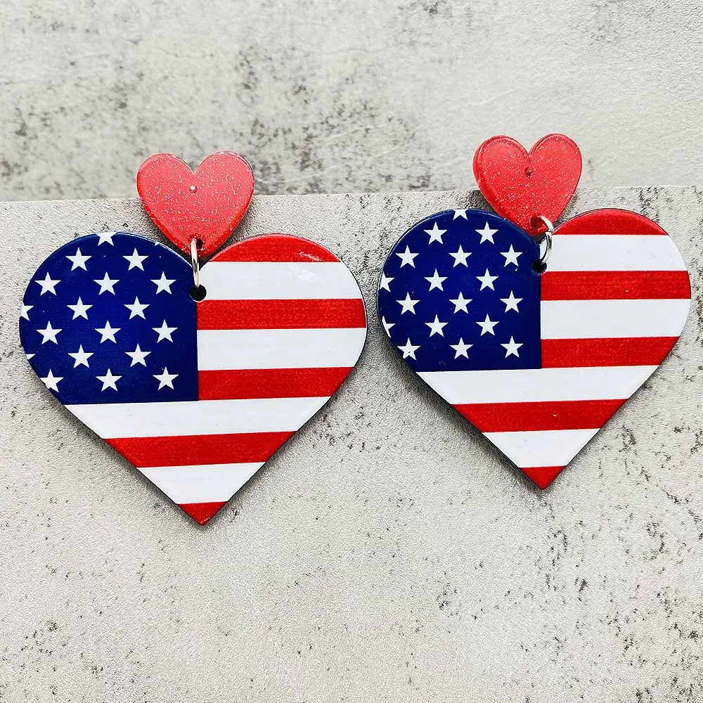 Patriotic Sunflower Acrylic Earrings - 4th of July American Flag Jewelry Gifts for Women Independence Day Parties