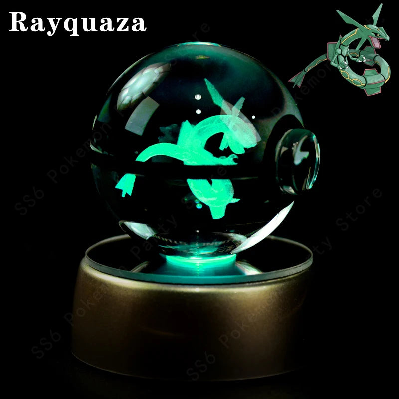 Pokemon Crystal Ball Night Light - 3D Pikachu, Gengar, Mew and Mewtwo Lamp Base, Glass Pokeball Figure, Birthday Gift
