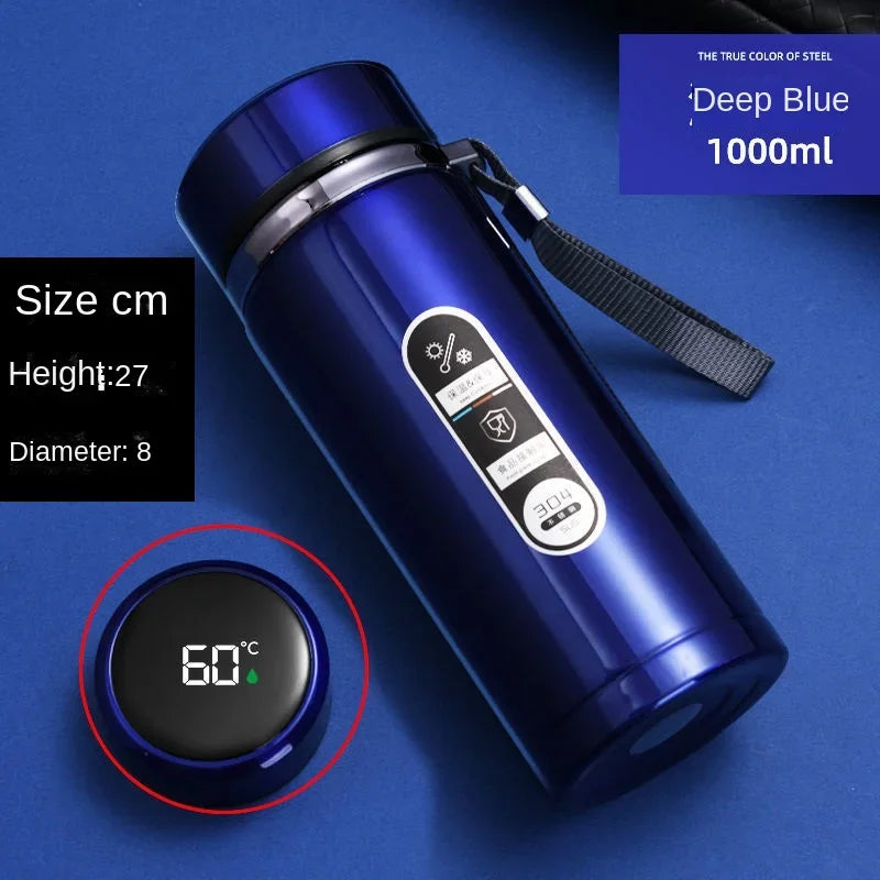 800ml-1L Stainless Steel Thermos Bottle — 304 Vacuum Tea Bottle with LED Temperature Display, Portable Drinking Cup