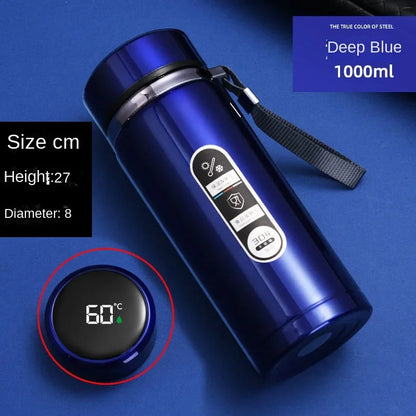 304 Stainless Steel Vacuum Thermos Bottle 800ml–1L with LED Temperature Display – Portable Travel Tea & Coffee Insulated Drinking Cup
