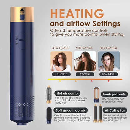 2024 New 5 in 1 Hair Dryer Hot Comb Set – Professional Curling Iron & Hair Straightener Styling Tool for Dyson Airwrap