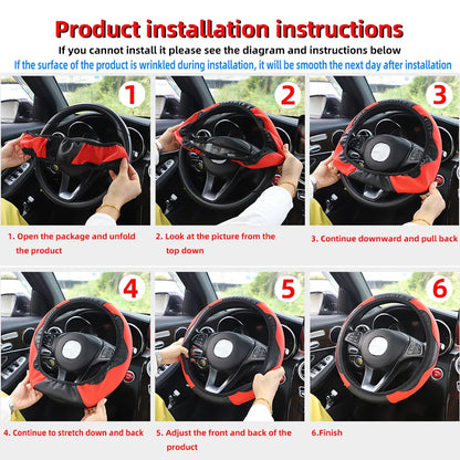 PU Carbon Fiber Leather Steering Wheel Cover — No Inner Ring, Fits 14.5-15 Inch Cars