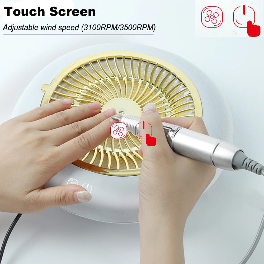 60W 35,000 RPM Nail Drill Machine with Vacuum Cleaner – Reusable Filter, Strong Nail Dust Collector, Professional Manicure Drill