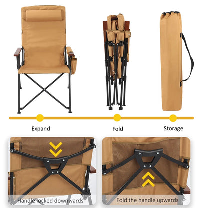Adjustable 5-Position Folding Camping Chair with Pillow & Armrests for Outdoor Fishing & Patio Relaxation