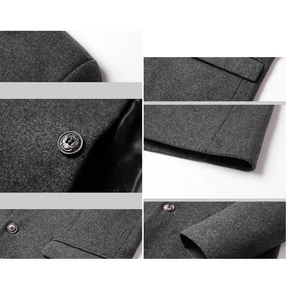 BROWON Men's Wool Trench Coat - Solid Color Business Casual Winter Coat for Autumn & Winter