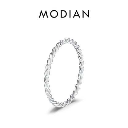 MODIAN 925 Sterling Silver Stackable Ring – Classic Wave Geometric Finger Ring, Fashion Jewelry for Women