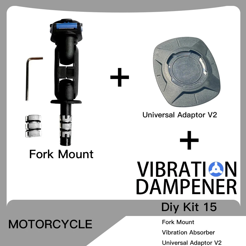 Motorcycle Handlebar Stem Fork Phone Mount — Vibration Dampener with MAG Universal Adapter, Wireless Charger & Mirror Brake Compatible