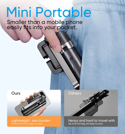 Mini Tripod Selfie Stick 2025 – Bluetooth Remote, One-Touch Push Button, 360° Rotating Stand for iPhone