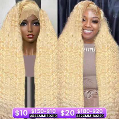 Brazilian Deep Wave 13x6 HD Lace Frontal Human Hair Wig – 30–40 Inch Curly Honey Blonde 613, Affordable Women’s Wig Clearance Sale