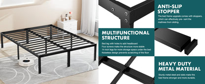 Metal Bed Frame with Storage – Twin, Full, Queen & King Size Platform with Steel Slat Support 350lbs