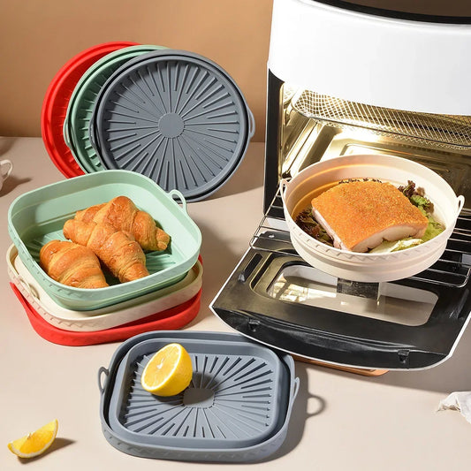 Silicone Baking Tray 20/23cm - Foldable Heat-Resistant Air Fryer Pan Food Grade Cake Mold for Baking & Cooking