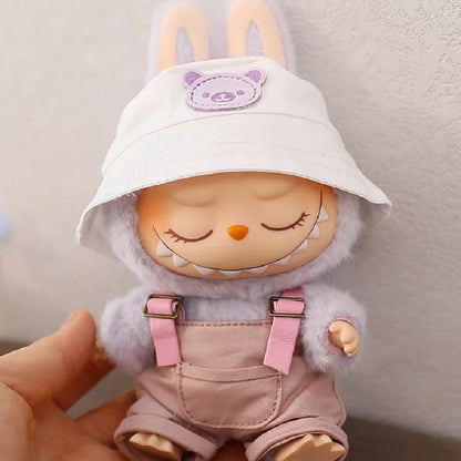 17cm Labubu Doll Clothes Set - Macaron Overalls with Color-Matched Accessories for Dolls