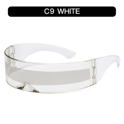 Y2K Future Warrior Rimless Sunglasses – One Piece Lens Cyber Punk Wrap Around Sun Glasses for Men & Women, Hip Hop Party Style