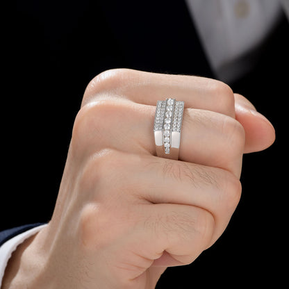 Newshe Full Moissanite Wedding Band for Men – 925 Sterling Silver Pave Engagement & Eternity Promise Ring