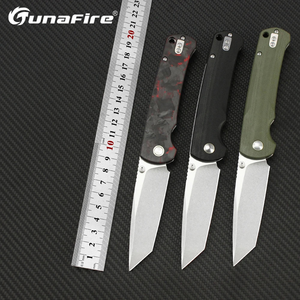 Tunafire 14C28N Steel Folding Tactical Knife – G10/Carbon Fiber Handle Flipper EDC Pocket Knife for Camping & Hunting