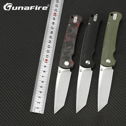Tunafire 14C28N Steel Folding Tactical Knife – G10/Carbon Fiber Handle Flipper EDC Pocket Knife for Camping & Hunting