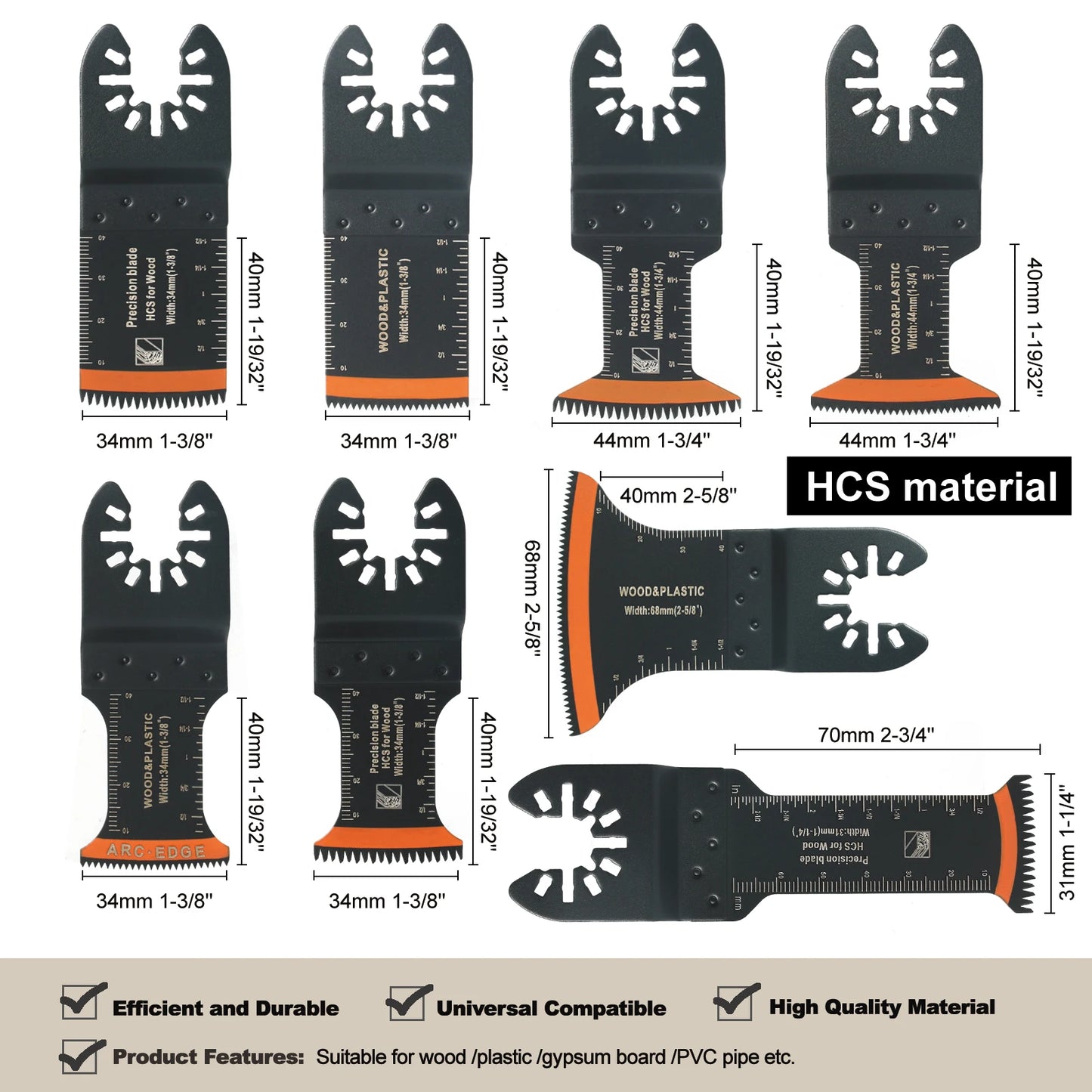 Tooth Oscillating Saw Blade Kit - 10-39PCS Carbide Multitool Blades for Wood PVC & Metal Cutting