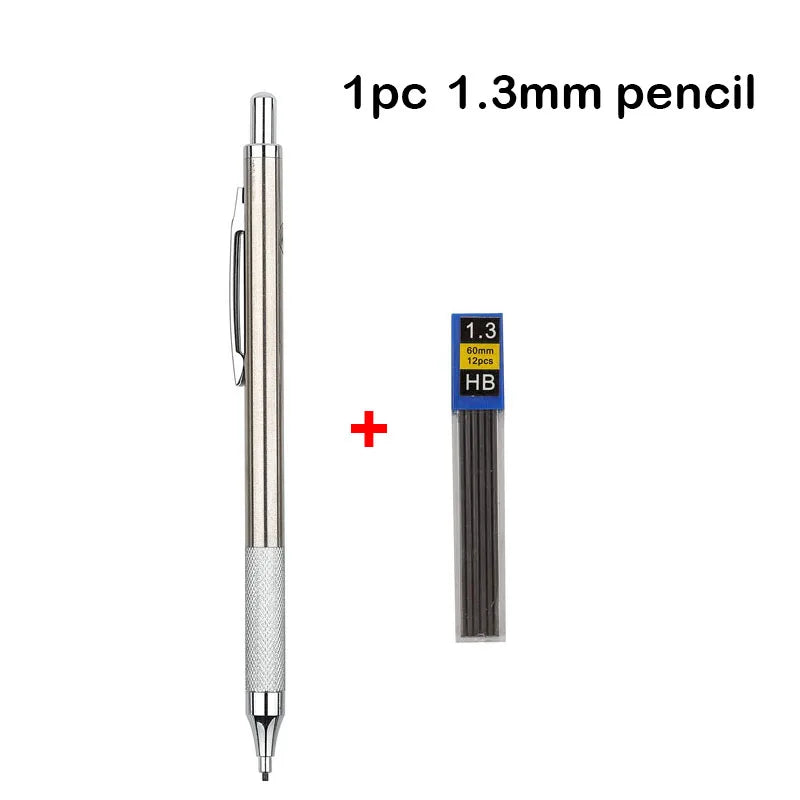 Full Metal Mechanical Pencil Set - 0.3–2.0mm Automatic Drawing Pencils with Leads for Art, School, and Office Use