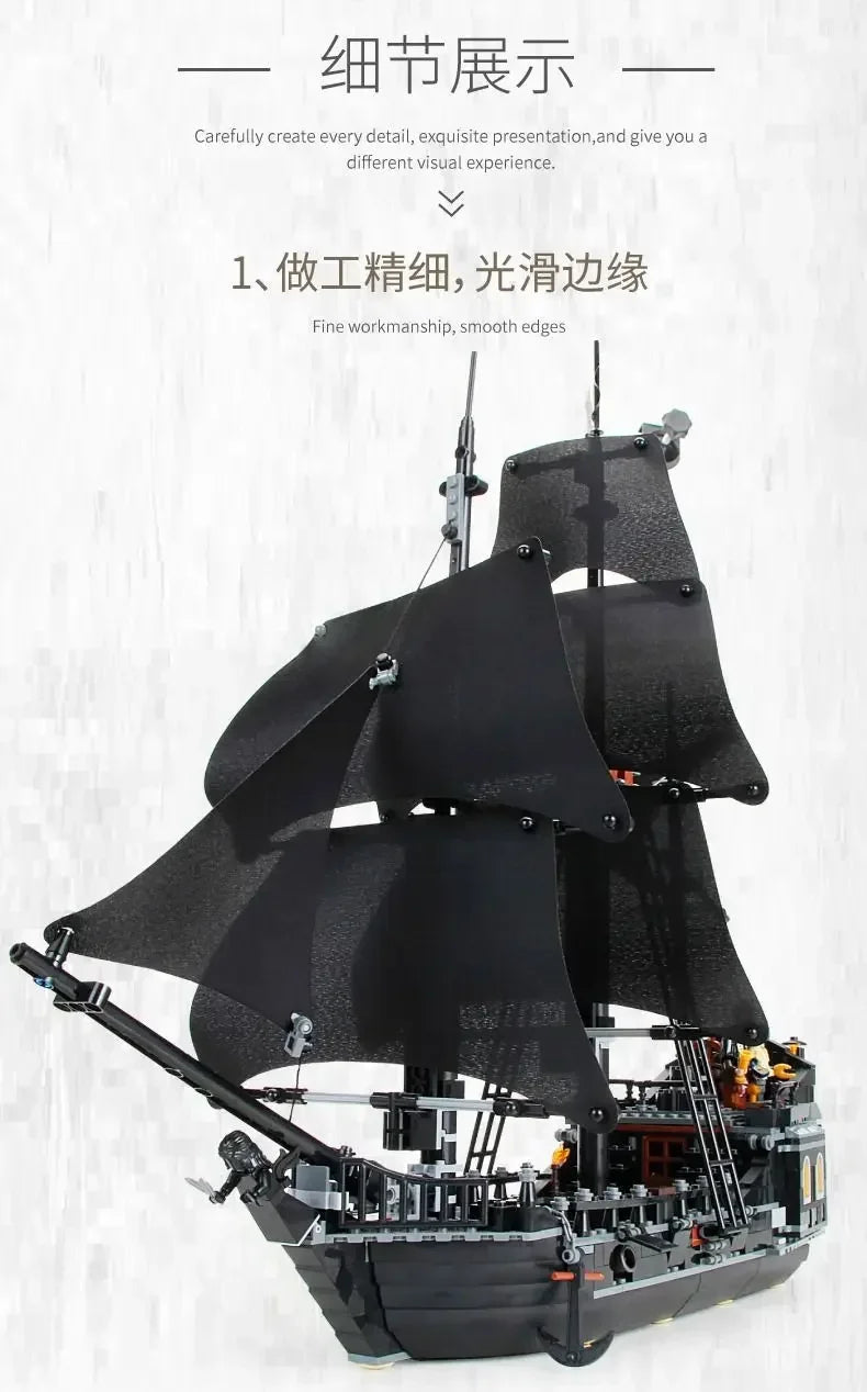 Pirates Black Pearl Ship Building Blocks – 1:1 Caribbean Adventure Boat Model Toy for Kids & Adults