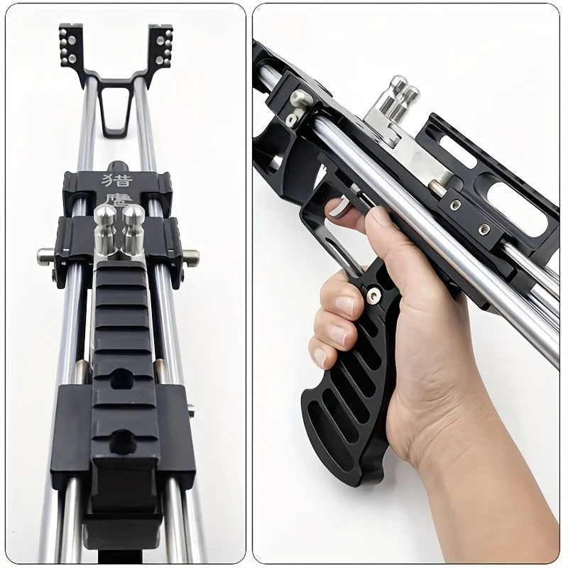 80lbs Telescopic Long-Pole Slingshot – All-Metal Powerful Laser Hunting Sling Shot with Accessory Mount