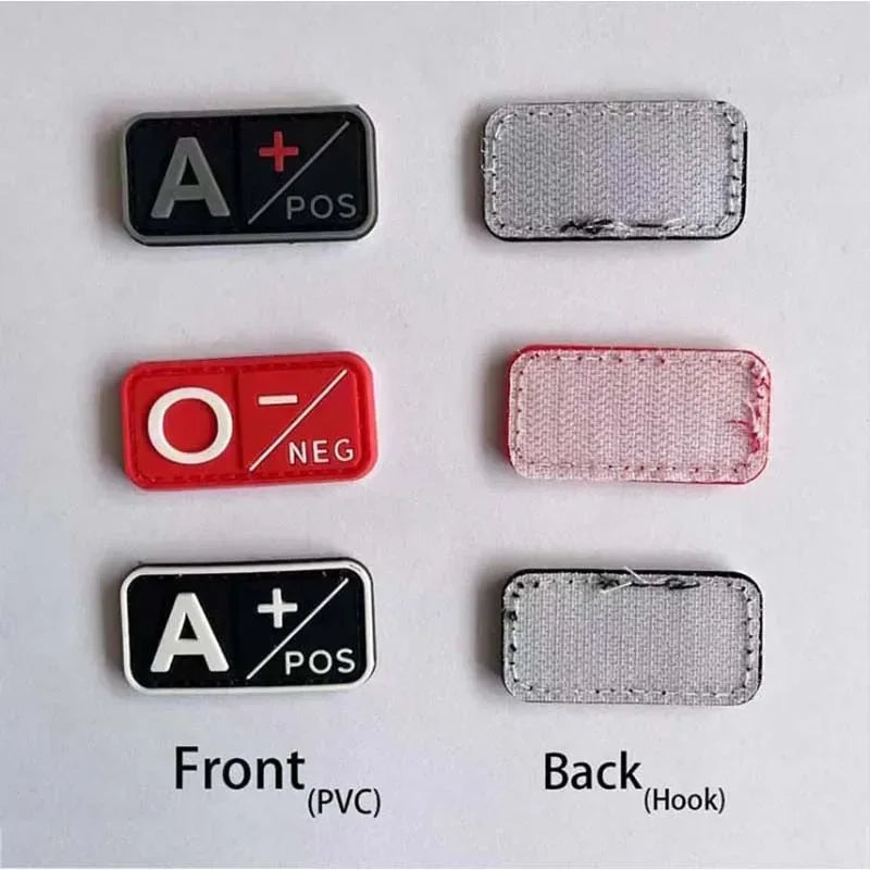 PVC Blood Type Hook Patch - A B AB O Positive Negative Military Tactical Badge for Backpack & Outdoor Gear