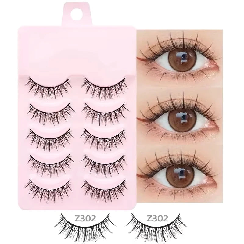 DINGSEN 5 Pairs Manga Style False Eyelashes — Soft, Natural, Long Anime Wispy Strip Lashes for Makeup