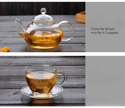 400ml/1000ml Heat-Resistant Glass Teapot – Kung Fu Teaware Set with Tea Strainer for Puer, Oolong, Barley