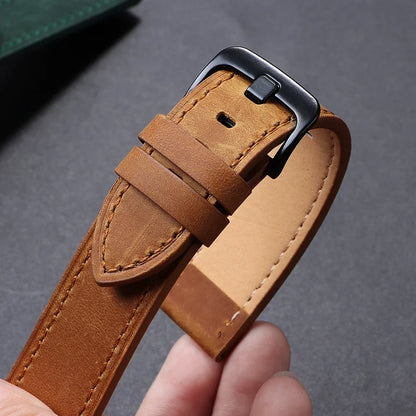 Calfskin Genuine Leather Watch Band – Black, Blue & Dark Brown Straps for Smartwatches, 18mm-24mm Accessories
