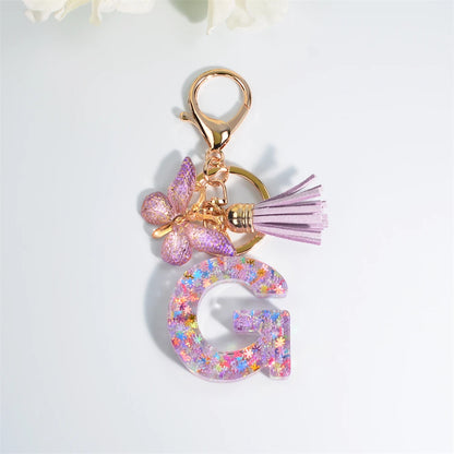 A-Z Sequin Initial Keychain - Dreamy Butterfly Tassel Pendant Bag & Purse Charm for Women