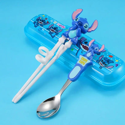Disney Kids Tableware Set — Lightning McQueen, Mickey, Minnie, Stitch & Princess Elsa Training Chopsticks and Spoons
