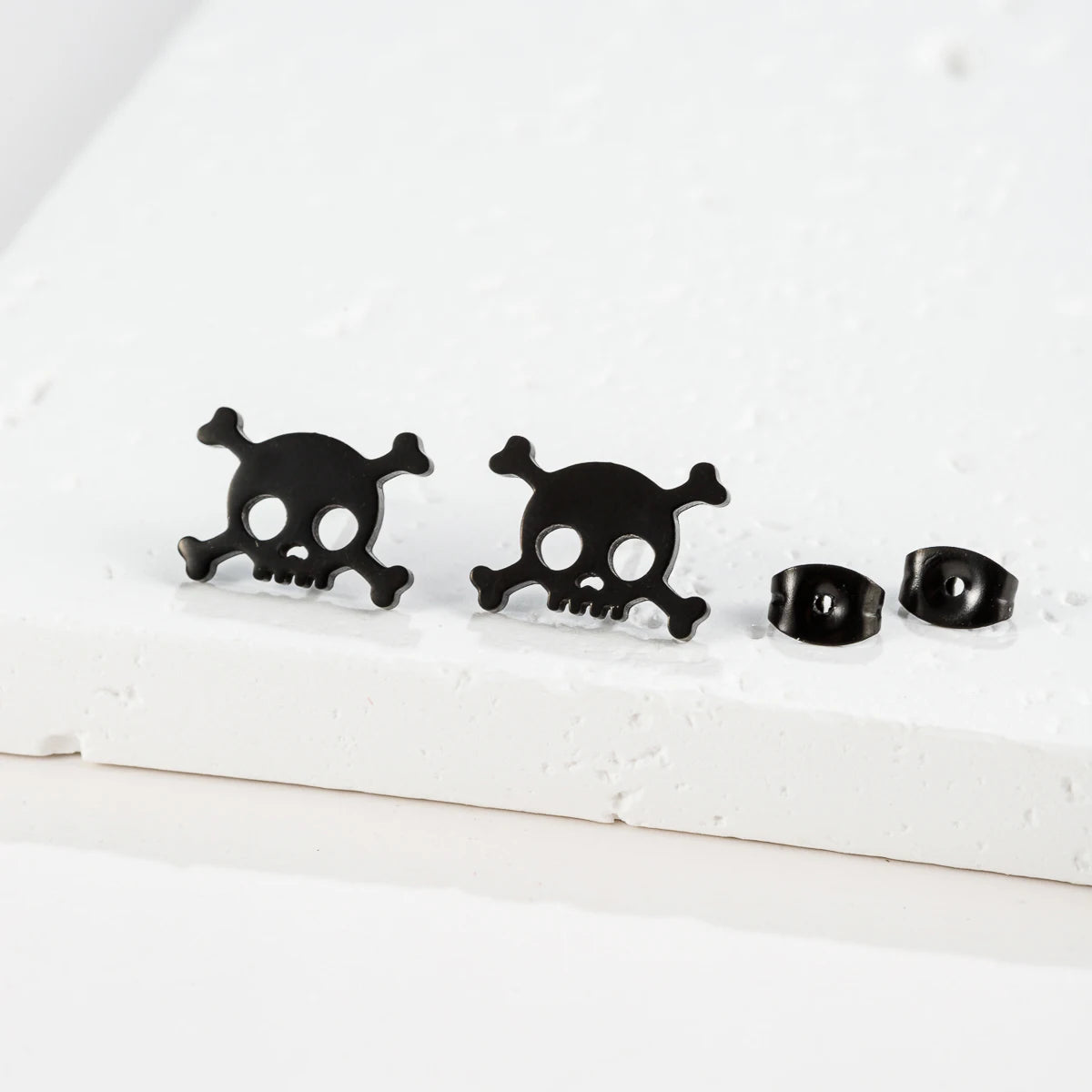 Mini Skull Stud Earrings for Men - Stainless Steel Gothic Halloween Jewelry