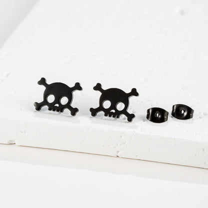 Mini Skull Stud Earrings for Men - Stainless Steel Gothic Halloween Jewelry