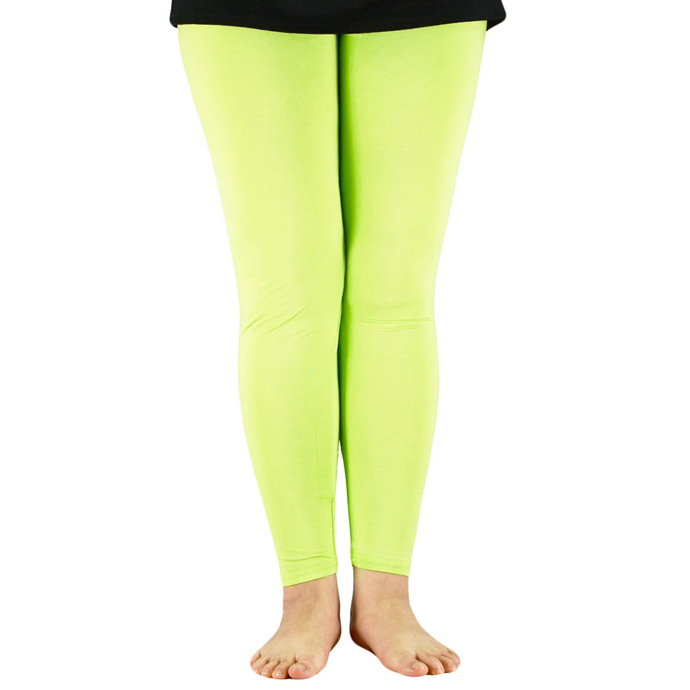 Women Bamboo Fiber Elastic Waist Leggings – Plus Size High Stretch Casual Workout Basic Pants Soft Comfortable Fitness Leggings