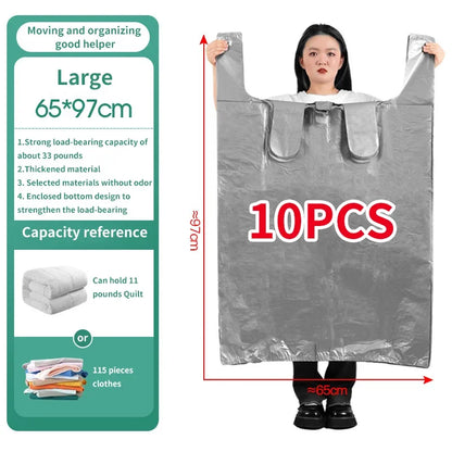 10PCS Large Capacity Thick Plastic Storage Bags — Moving & Packaging Bags for Clothes, Toys, Bedding & Blankets