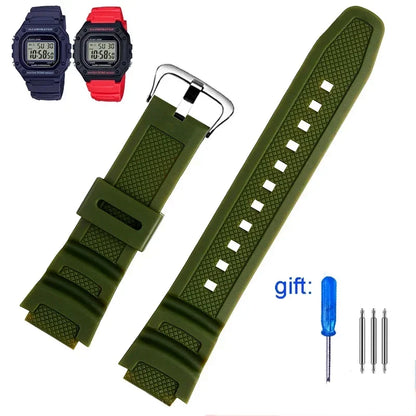 Rubber Silicone Watch Band for Casio F-108WH W-216H W-218H W-215 W-752 W-S200H SGW-400/500H - Waterproof Resin Replacement Strap